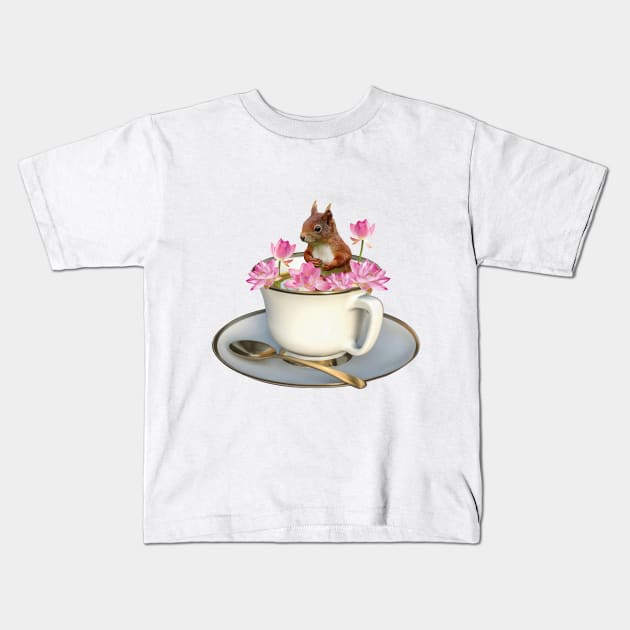 Squirrel Coffee cup Lotos Flower Kids T-Shirt by Move-Art